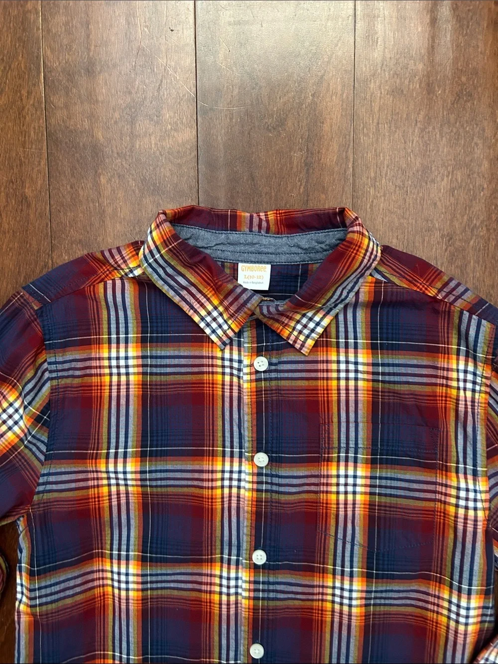 Gymboree Kid’s Plaid Button-Down Shirt in Navy, Red& Yellow, Size L (10-12)